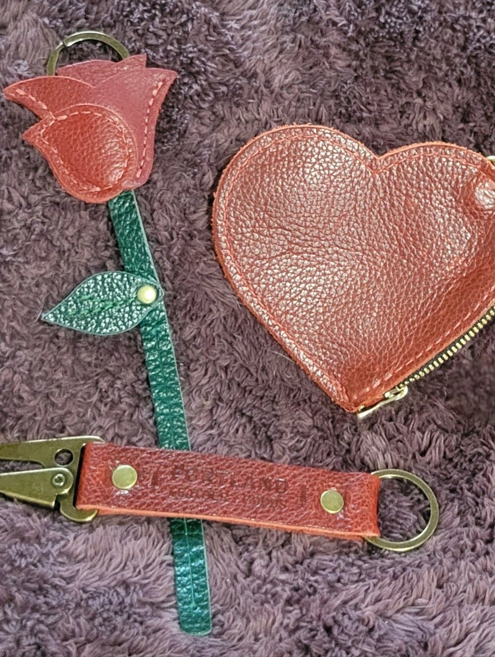 Portland Leather Goods Chili Red  Heart, PDX Rose, Keychain Bundle